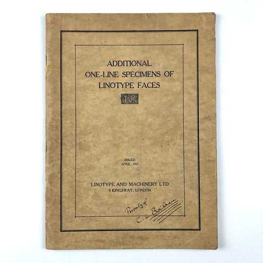 Additional One-Line Specimens of Linotype Faces | 1937 type specimen book