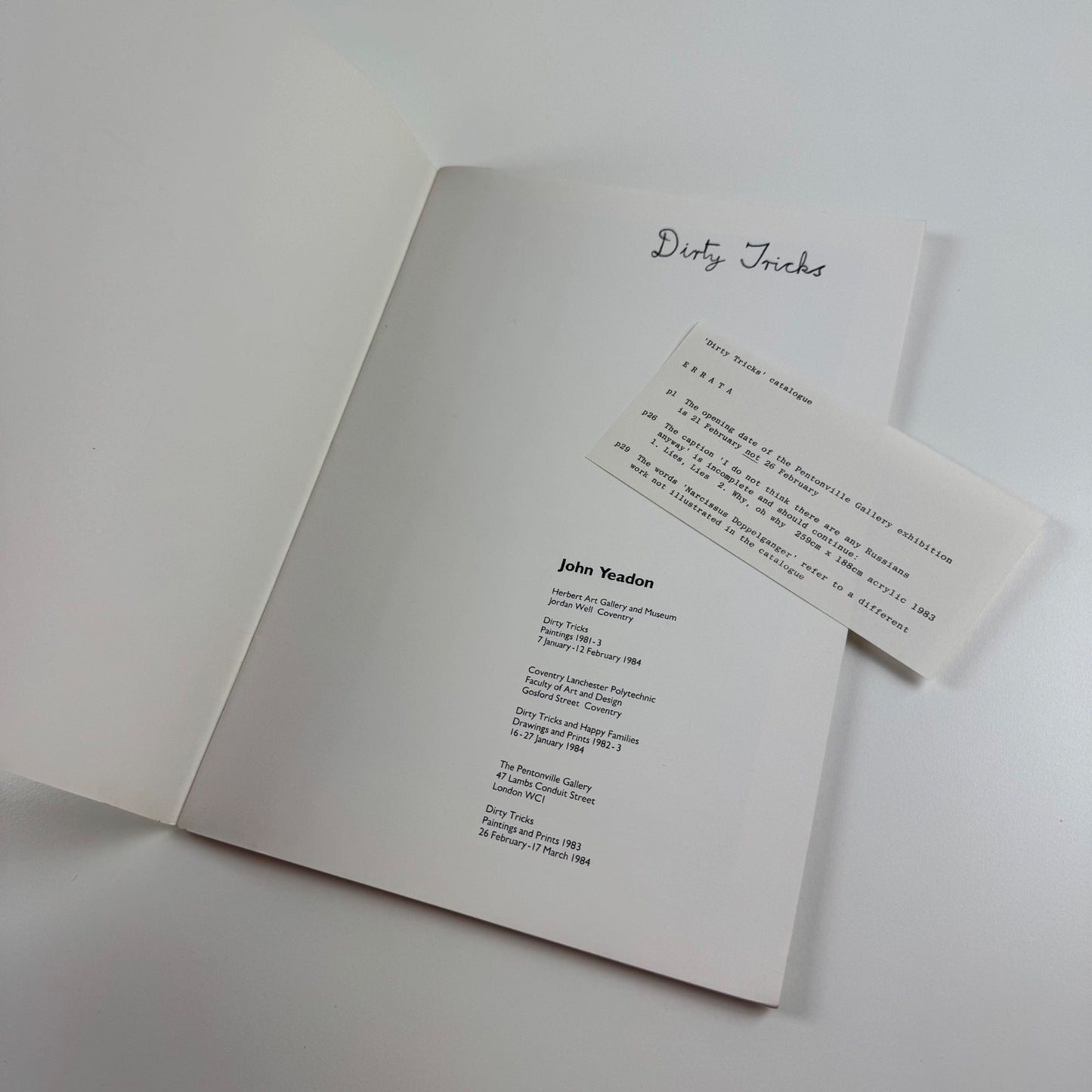 Dirty Tricks John Yeadon | Herbert Art Gallery, 1984