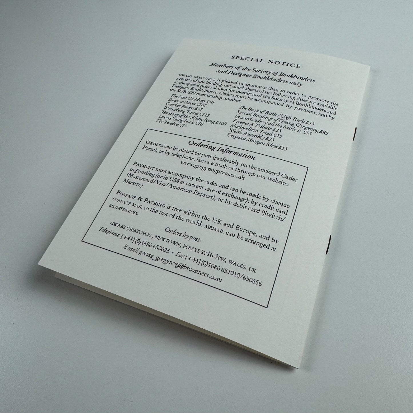 Leaflet Gwasg Gregynog | Books in Print at 1 September 2006