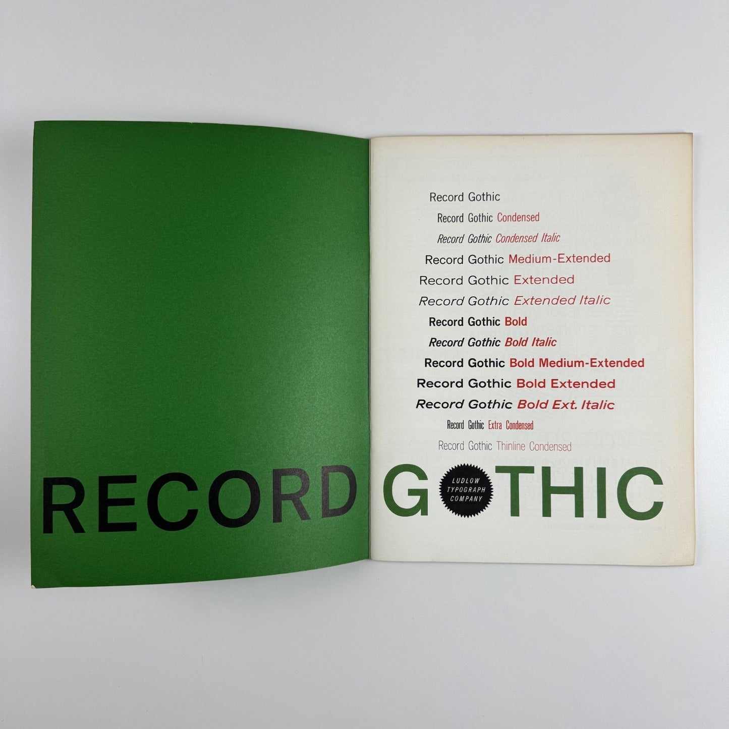 Ludlow the Record Gothic Family. Ludlow Typograph Company, undated
