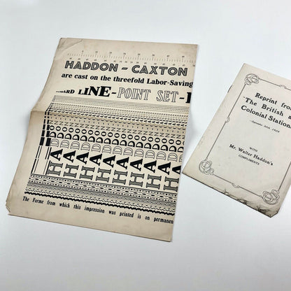 Haddon-Caxton Types | Poster (undated) and reprint (1909) from The British and Colonial Stationer