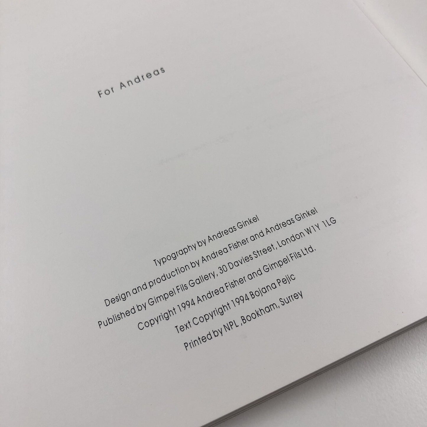 Andrea Fisher – Gimpel Fils exhibition catalogue, 1994