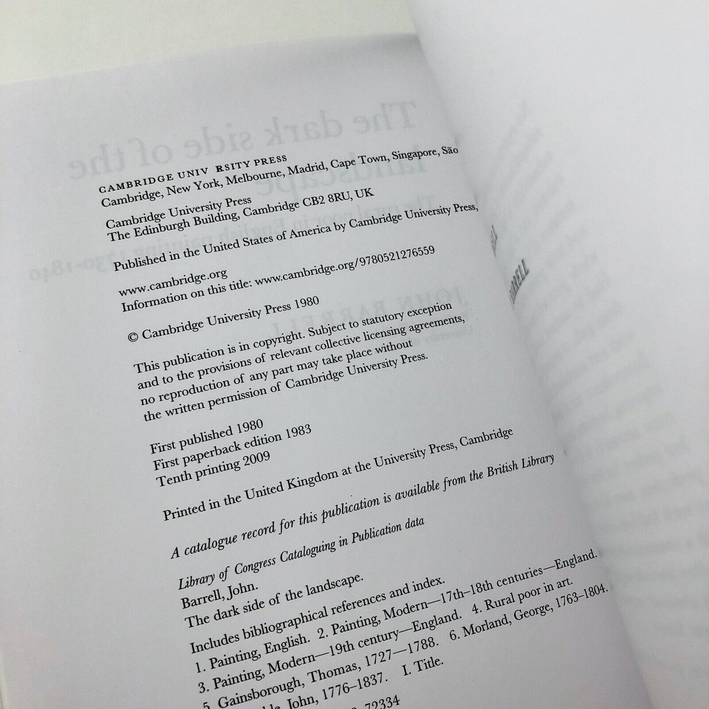 The Dark Side of the Landscape | John Barrell | Cambridge University Press, 2009