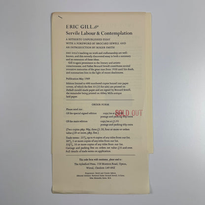Four leaflets/order forms for The Aylesford Press books, c. 1988/9