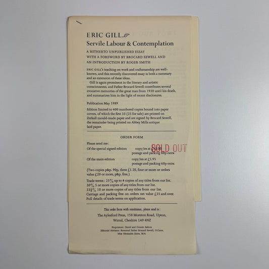 Four leaflets/order forms for The Aylesford Press books, c. 1988/9