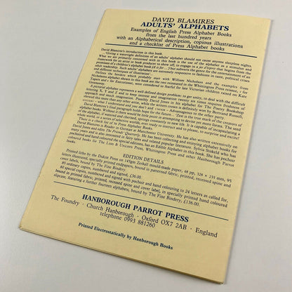 David Blamire's Adults' Alphabets | Hanborough Parrot Press | Prospectus 1990