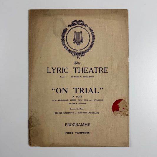 Programme Lyric Theatre, London ‘On Trial’ Elmer E. Reizenstein, 1915